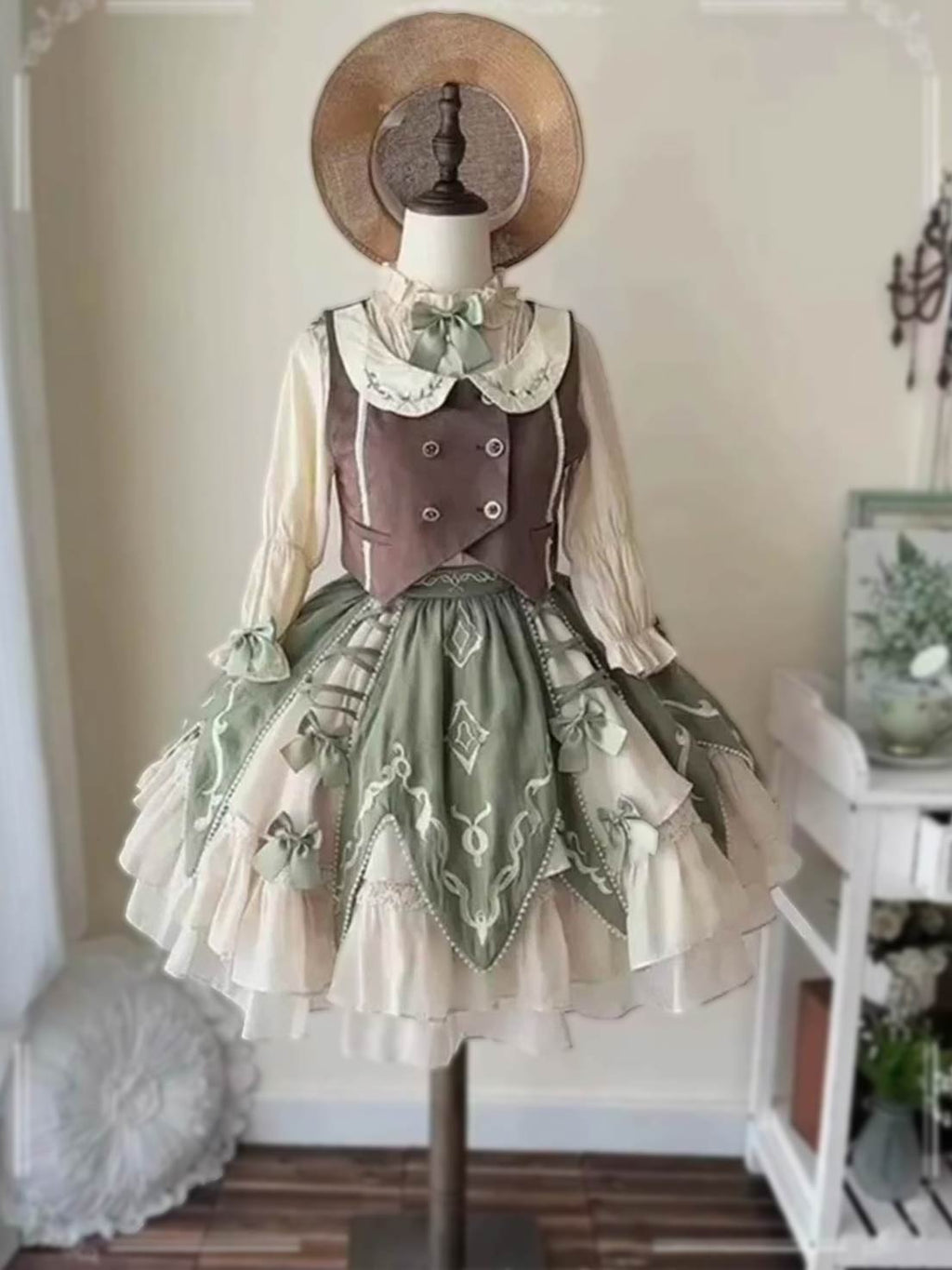 Sweet Lolita Classic Green Elegant Skirt Vest Daily Pastoral Lolita Voyage