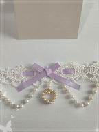 Sweet Lolita Lace Pearl Bow Choker Macaron Colors Necklace