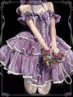Sweet Lolita Lilac Dream Off Shoulder Lolita Dress White Party gown with Elegant Ribbon Details