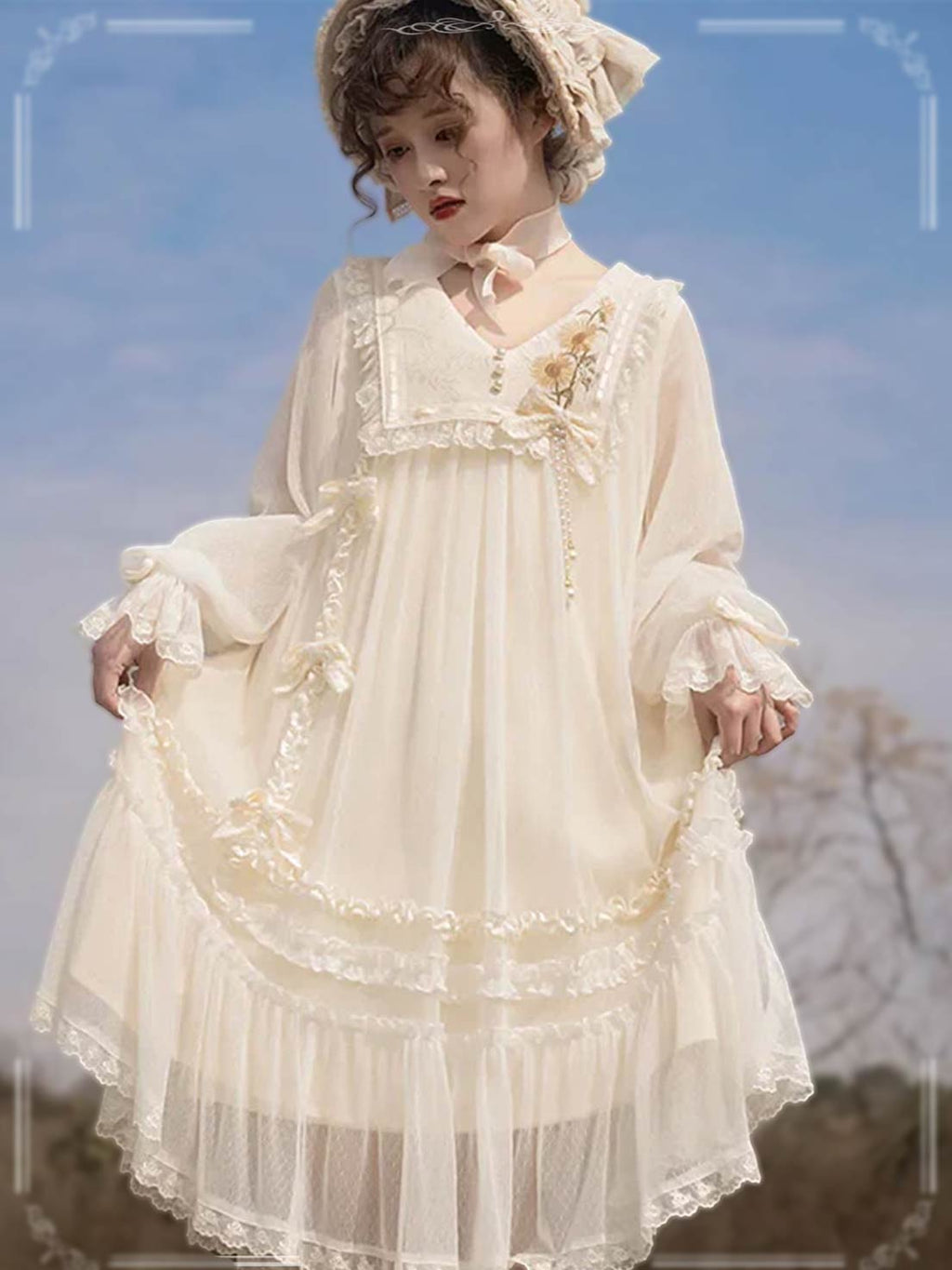 Sweet Lolita Natural Style Sunflower Daily Long Sleeve Dress Spring and Autumn