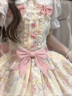 Sweet Lolita Pink Yellow Cream Daily Butterfly Lace Lolita Dress