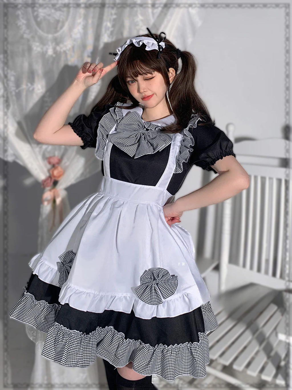 Sweet Lolita Plus Size 3XL Maid Outfit Black White Cat Paw Lace Ruffles