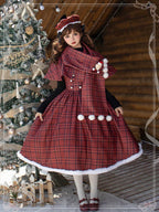 Sweet Lolita Red Striped Plaid Lolita Dress Fall Winter Corset JSK with Fishbone