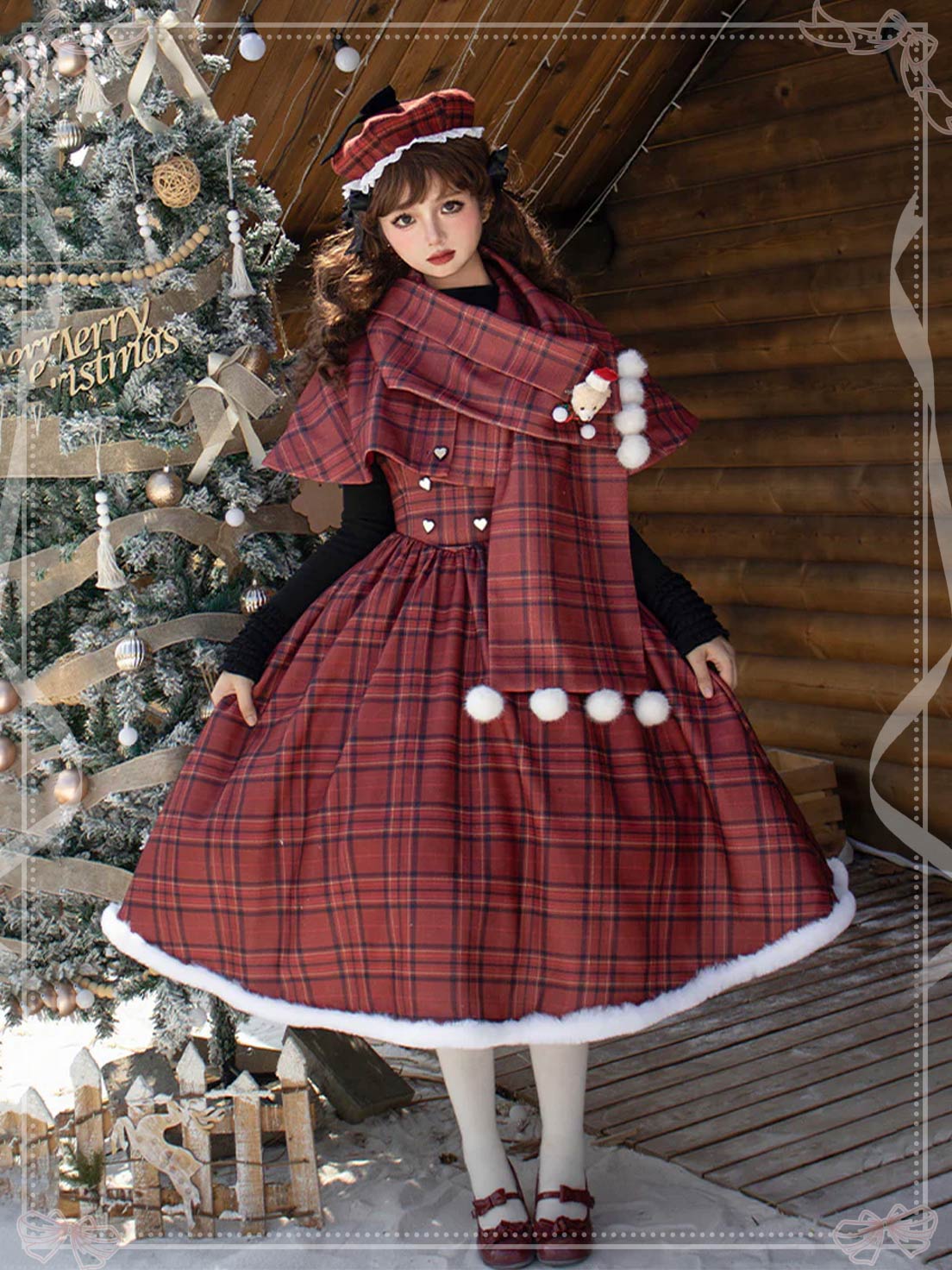 Sweet Lolita Red Striped Plaid Lolita Dress Fall Winter Corset JSK with Fishbone