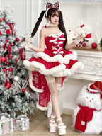 Red Velvet Strapless Mini Dress  for Christmas Party 