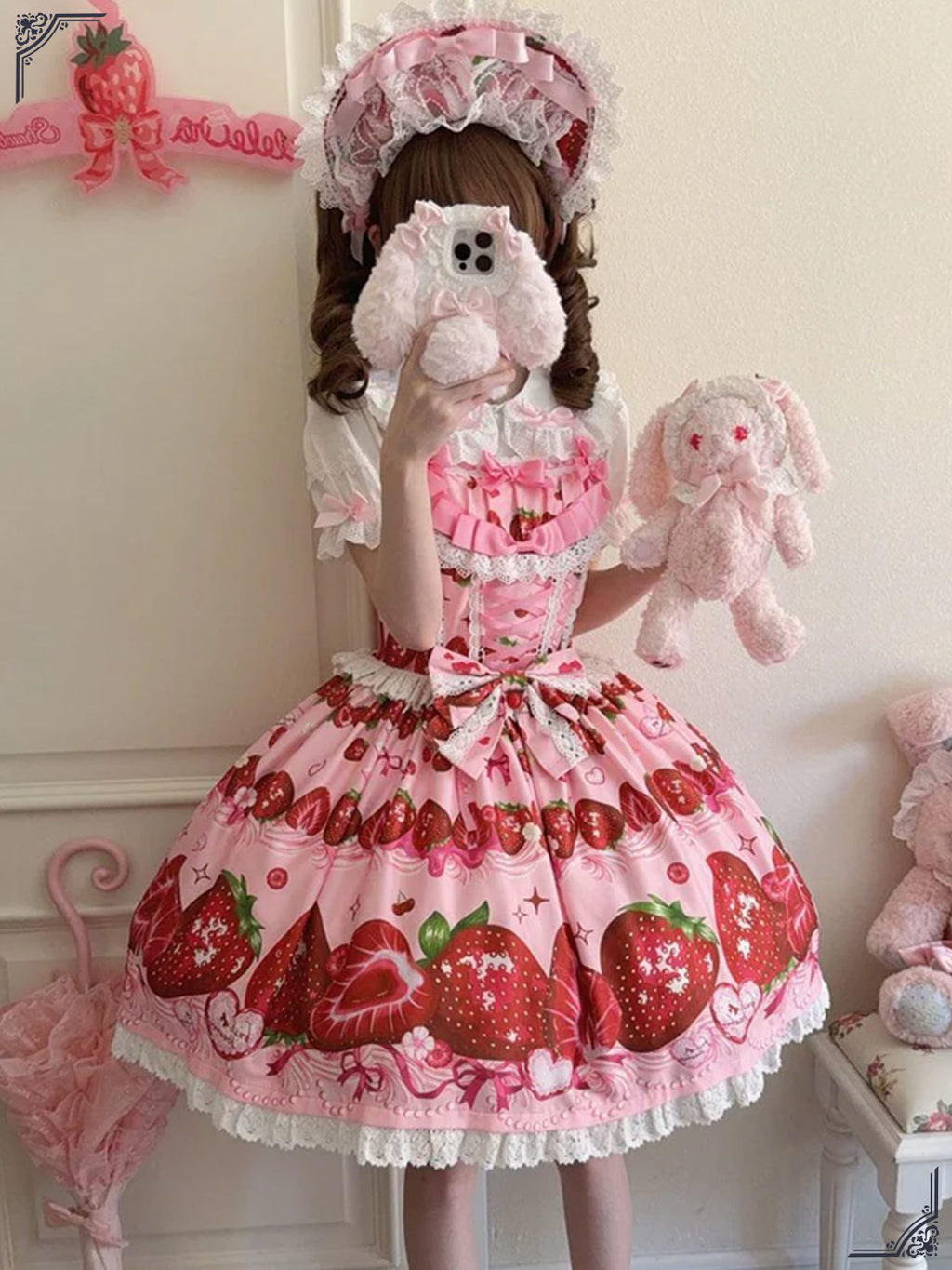 Sweet Lolita Strawberry Pattern Design Red Cute Suspender Princess Short Sleeve Daily Party