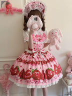 Sweet Lolita Strawberry Pattern Design Red Cute Suspender Princess Short Sleeve Daily Party