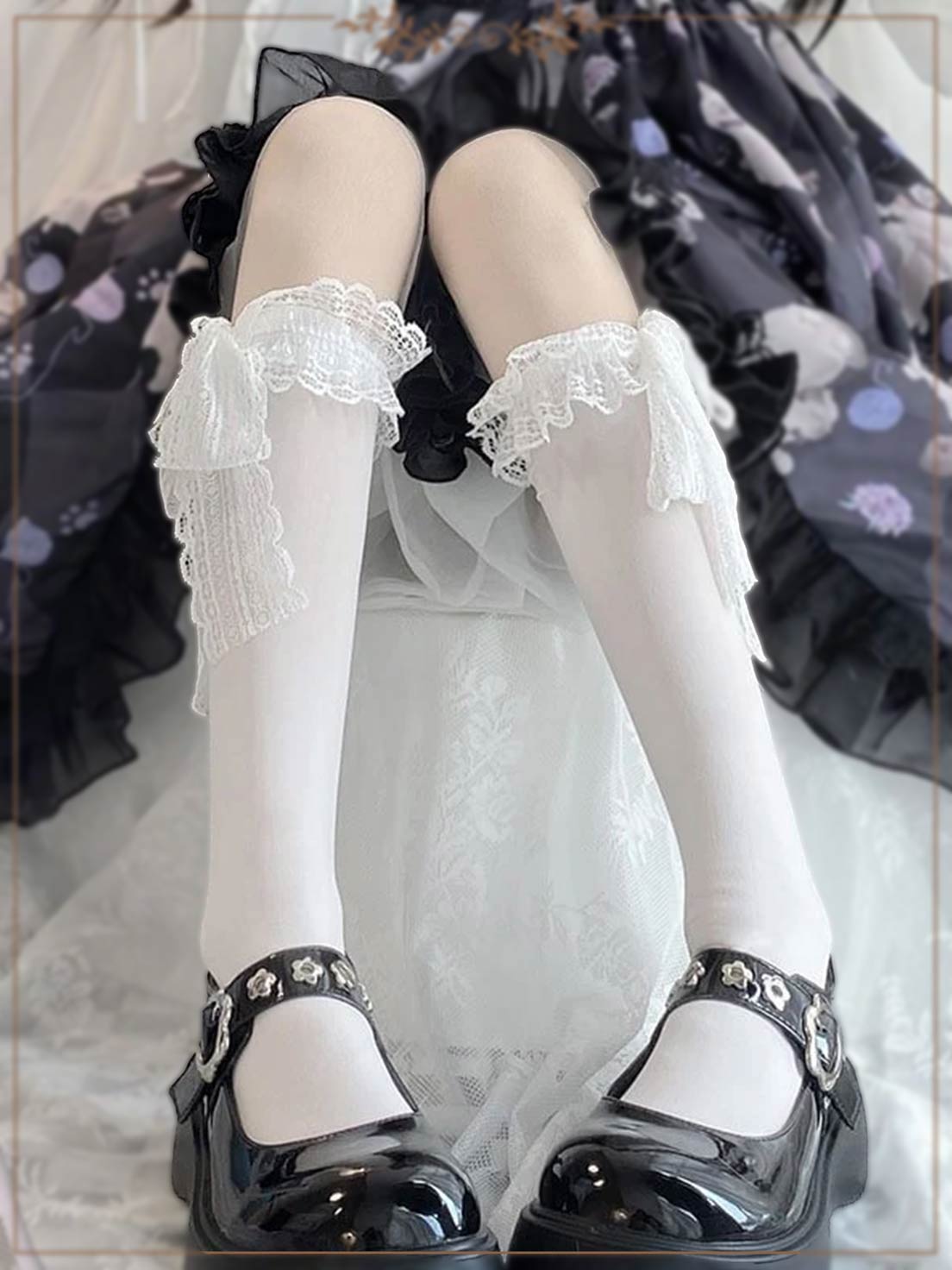 White Stockings Japanese Summer Thin Lace-Up Lace Under Knee Lolita Calf Socks Lolita Accessories