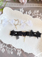 Y2K Subculture Lace Garter Belt Metal Cross Heart Bow Leg Chain Cosplay Accessory