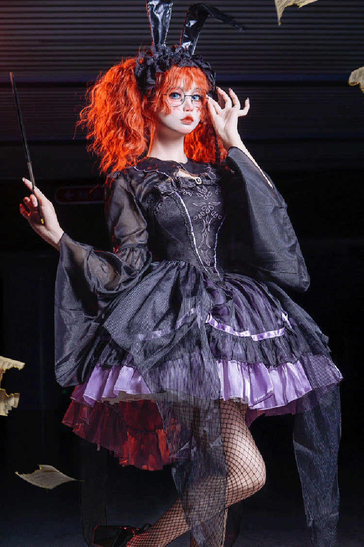 Black/Purple Devil Girl Print Ruffle Embroidery Gothic Lolita Jsk Dress