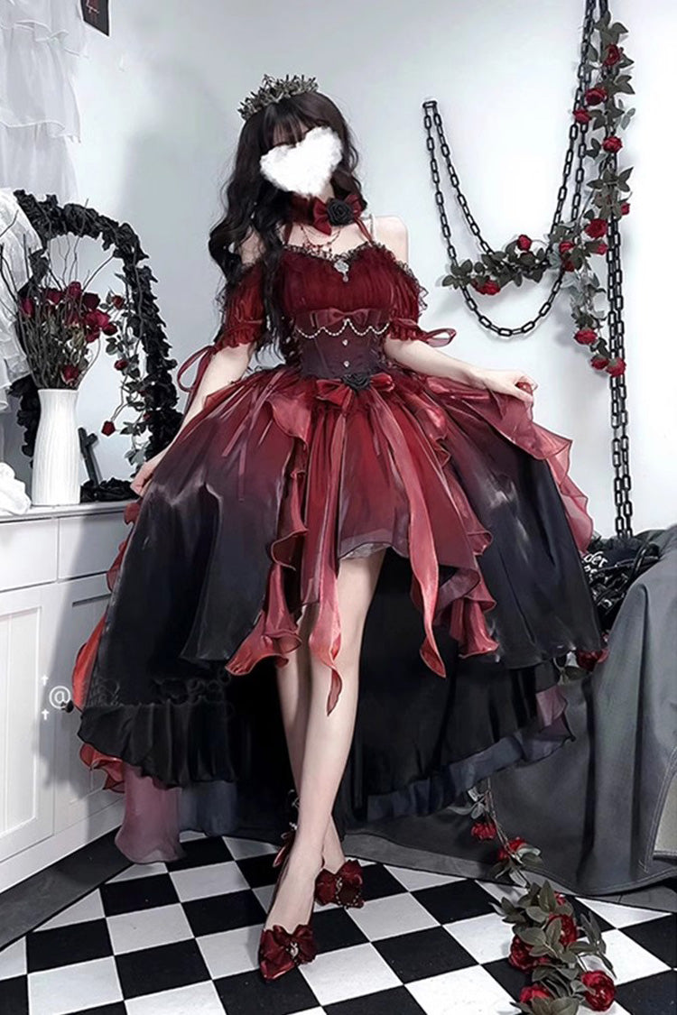 Red/Black Bowknot Irregular Gothic Princess Lolita Jsk Dress