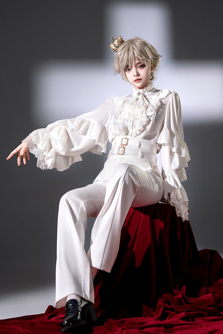White Day and Night Song Long Sleeves Ruffle Ouji Gothic Lolita Skirt Pants