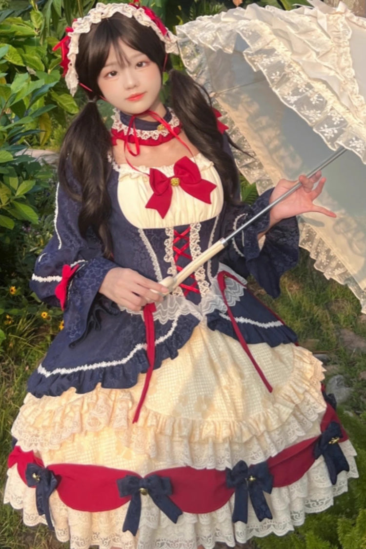 White/Blue Snow White Love Song Ruffle Cardigan Bowknot Short Sweet Lolita Dress