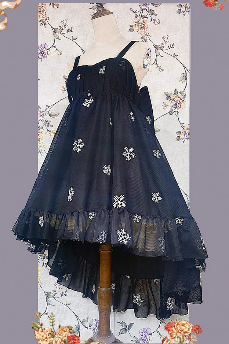 Feather Snowflake Embroidery Print Sleeveless Ruffle Bowknot Sweet Lolita Jsk Dress 3 Colors