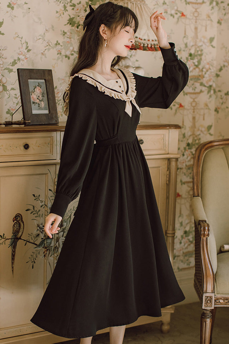 French Retro Hepburn Style Doll Collar Long Sweet Lolita OP Dress