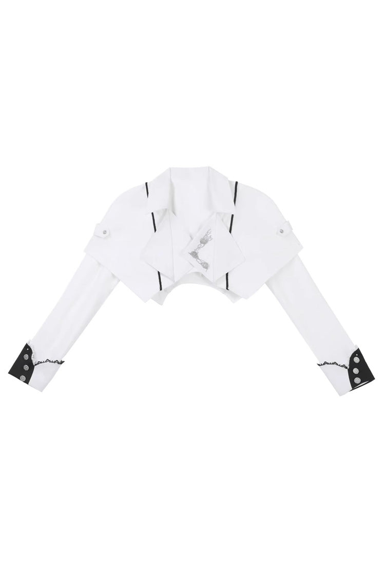 White/Blue Gradient Print Ruffle Cardigan Pearl Sweet College British Knight Style Handsome Lolita Dress Set