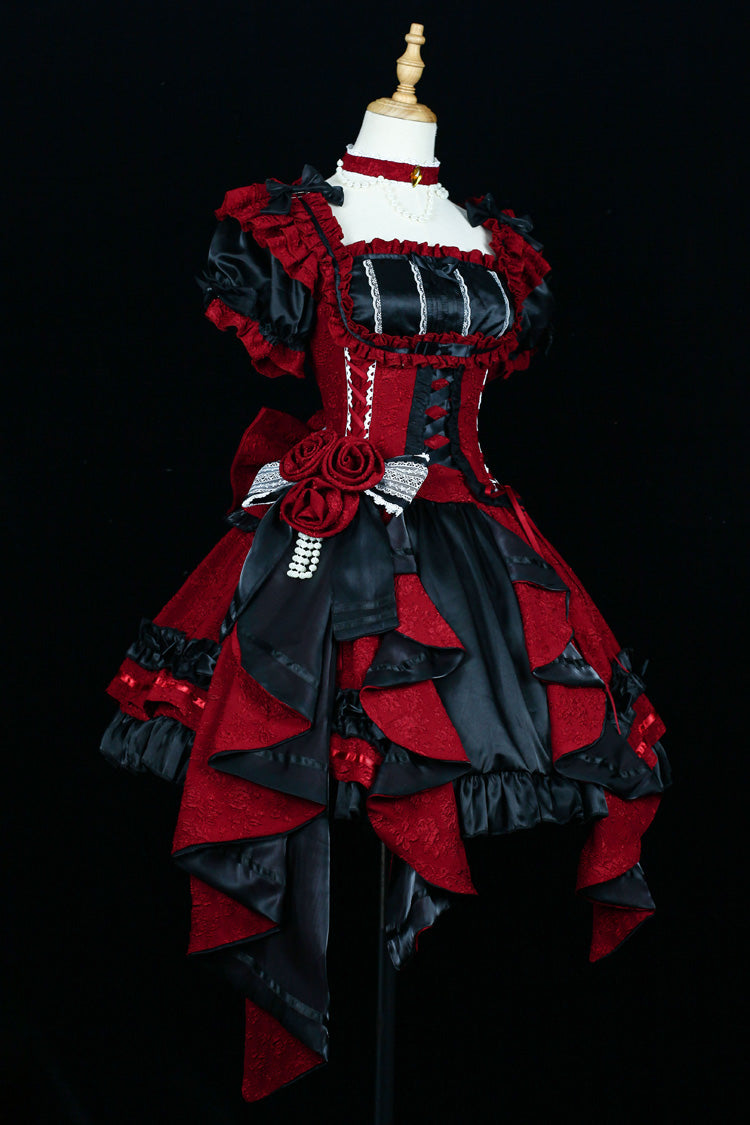 Spring Overture Square Collar Short Sleeves Ruffle Cardigan Bowknot Lace Sweet Elegant Lolita Skirt Set 4 Colors