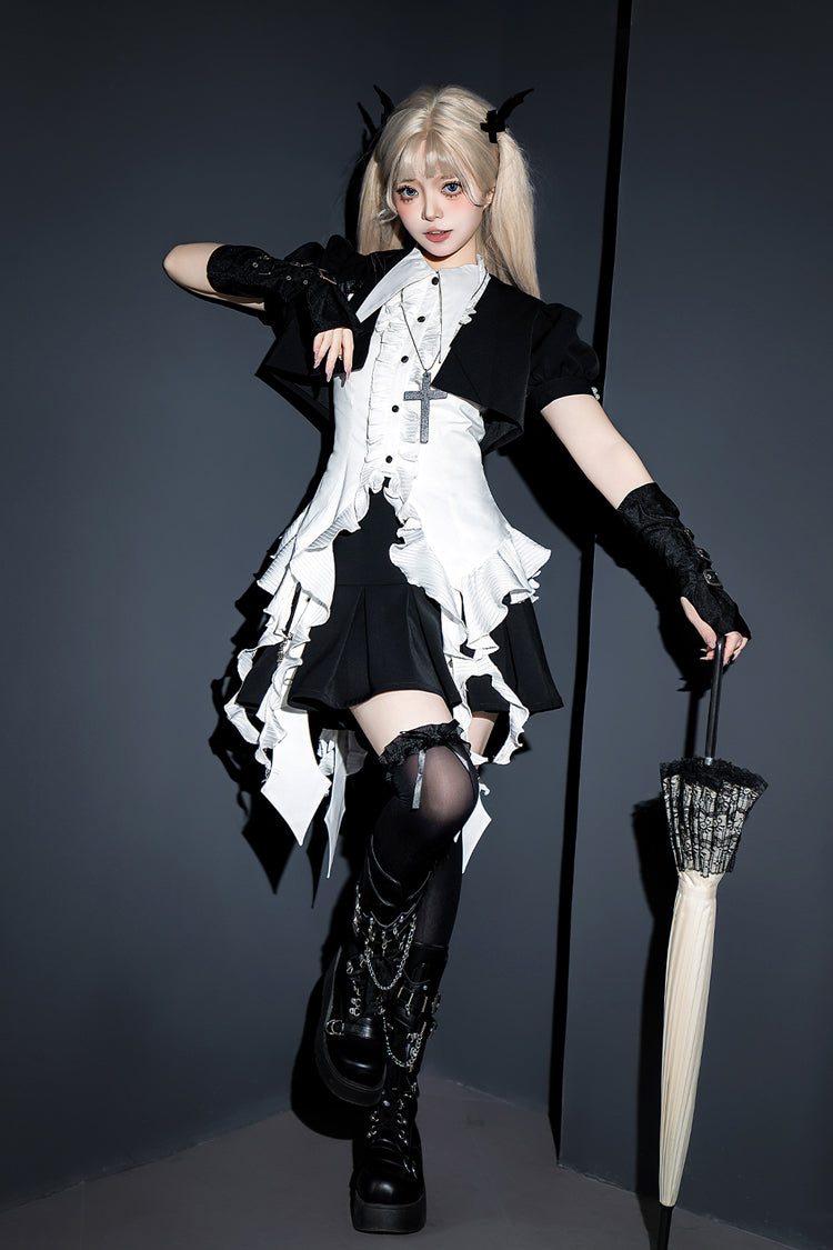 Black Broken Gemstones Ruffle Gothic Lolita Skirt