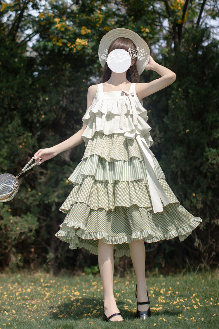 Green Go To The Forest Multi-Layered Print Ruffle Holiday Sweet Lolita Jsk Dress