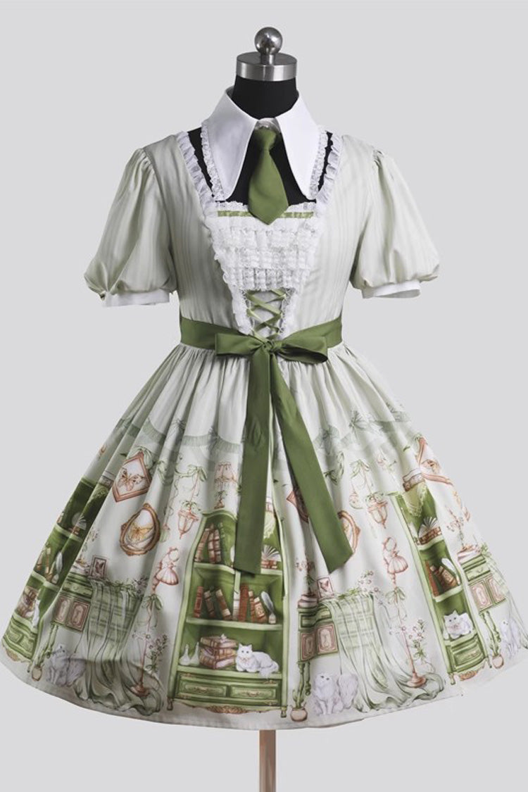 Multi-Color Short Sleeves Arlo's Book House Print Bowknot Sweet Princess Lolita Dress