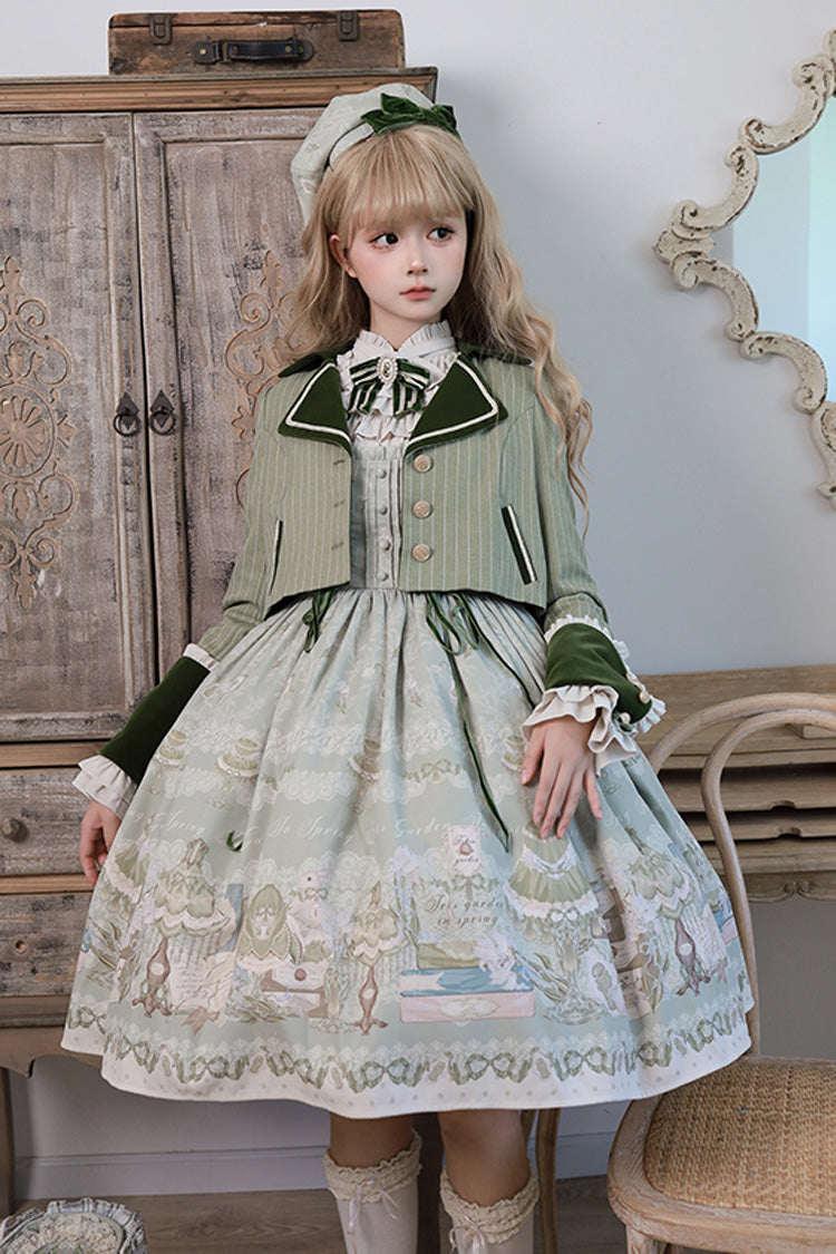Iris Study Square Collar Print Bowknot Lace-Up Sweet Lolita Jumper Dress 2 Colors