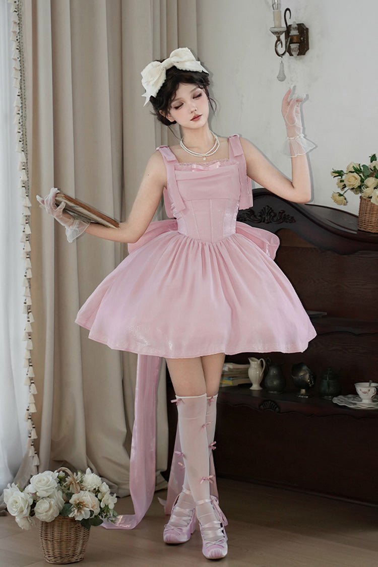 Pink Foamy Sea Sleeveless Ruffle Bowknot Fishbone Sweet Lolita Jsk Dress