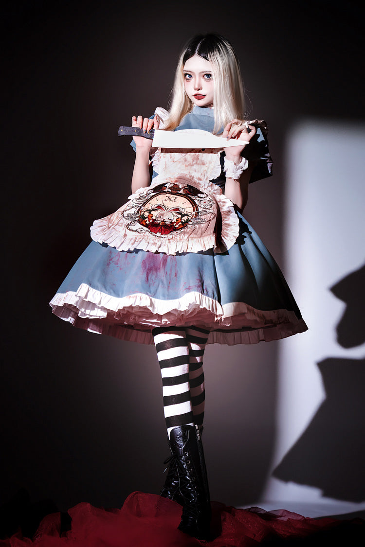 Blue Dark Fairy Tale Alice Long Sleeves Ruffle Gothic Lolita Dress