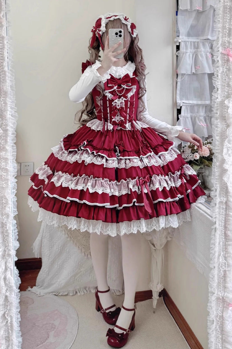 Sweet Multi-Layered Ruffle Bowknot Lace Princess Ballet Lolita Jsk Dress 4 Colors