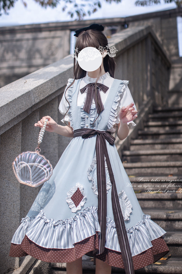 Blue Magic Vocal Club Sleeveless Print Ruffle Bowknot Sweet Alice College Style Elegant Lolita Jumper Dress