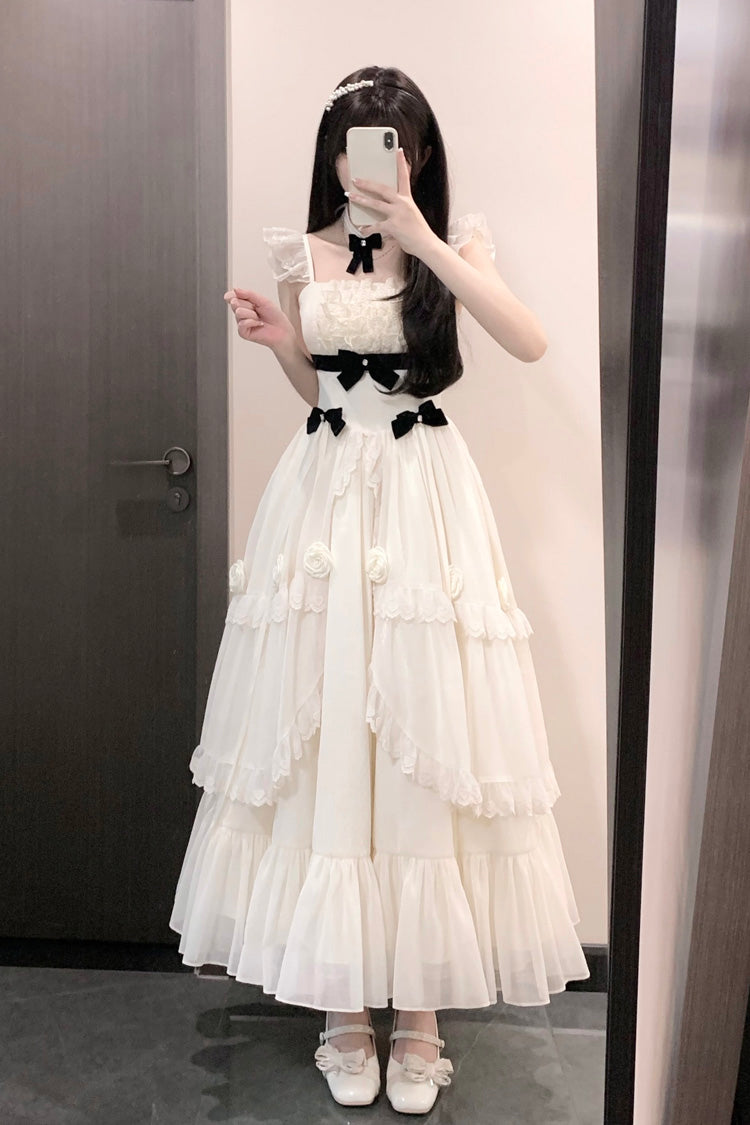 Ivory Free Verse Poetry Ruffle Bowknot Sweet Elegant Princess Lolita Tiered Dress