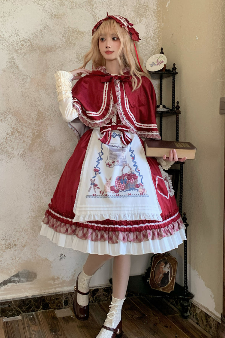 Wine Red Little Red Riding Hood Ruffle Bowknot Sweet Lolita Jsk Dress