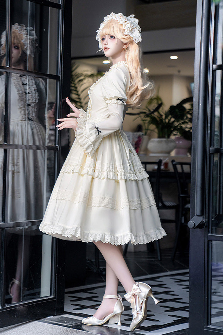 Ivory Birch Appointment Stand Collar Long Puff Sleeves Ruffle Bowknot Sweet Lolita Dress