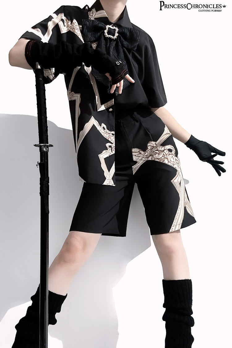 Black Dream Void Mirror Print Ouji Fashion Prince Handsome Lolita Blouse