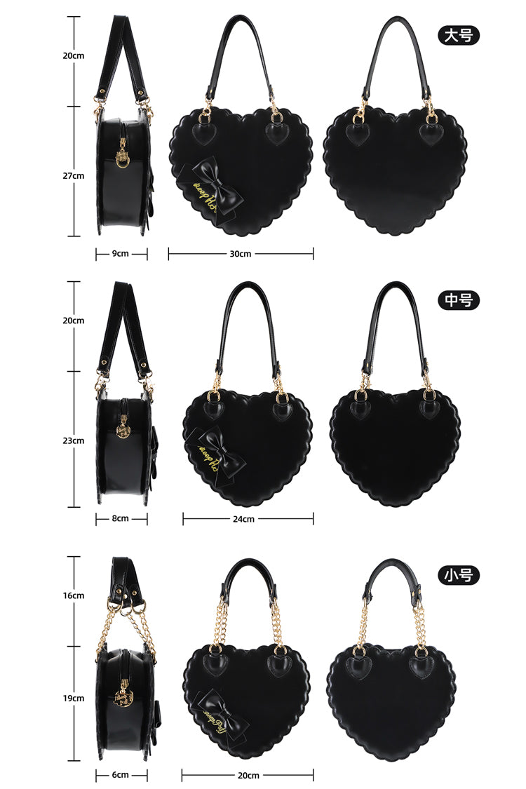 Sweet Heart Embroidery Bowknot Zipper Lolita Handbag 5 Colors