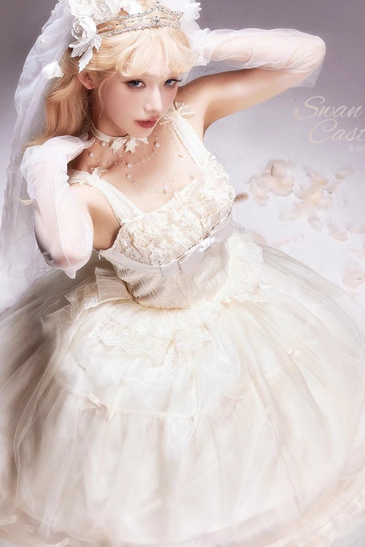 Ivory Swan Castle Ruffle Bowknot Lace Sweet Elegant Gorgeous Lolita Jsk Long Dress