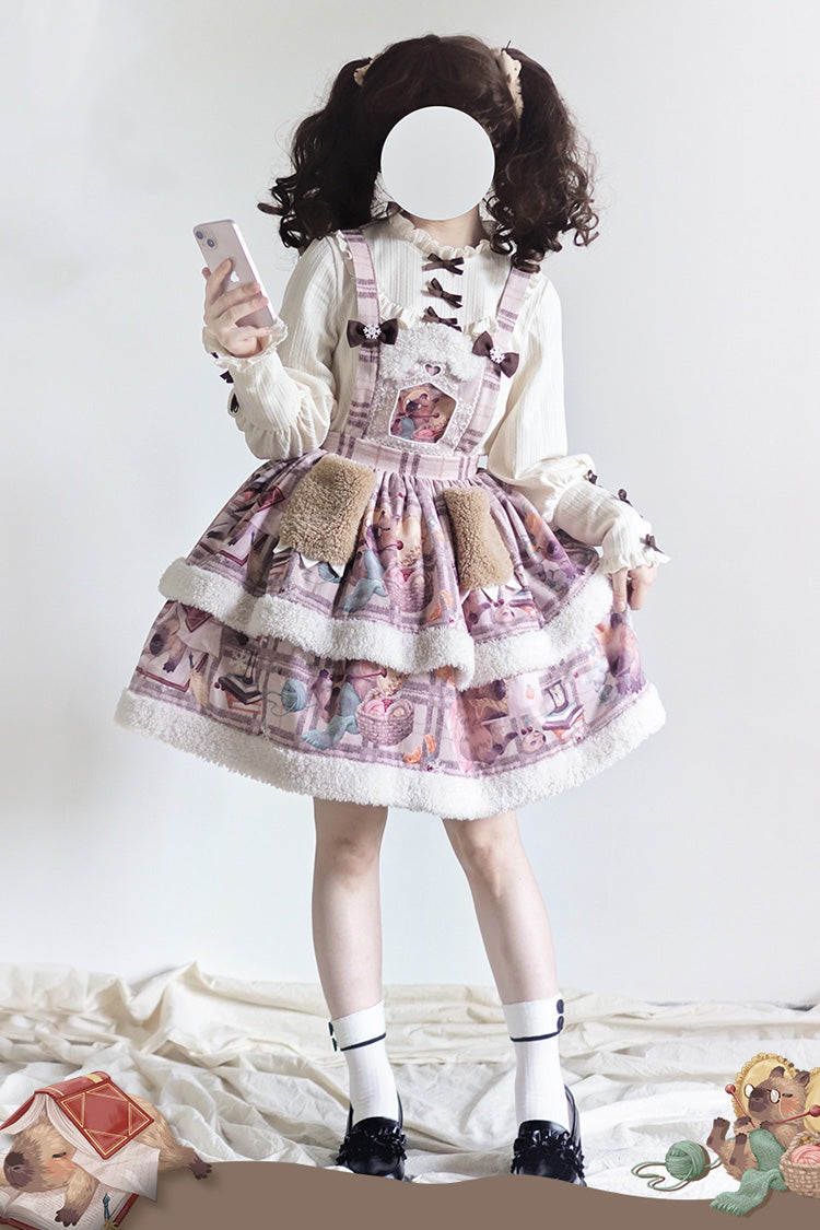 Pink/Purple Capybara Double-Layered Print Fluffy Fall Winter Sweet Lolita Jsk Dress