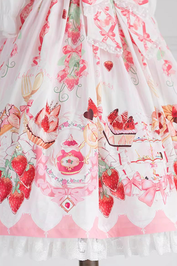 Strawberry Feast Short Sleeves Printed Ruffled Bow Sweet Lolita Dress 4 Colors
