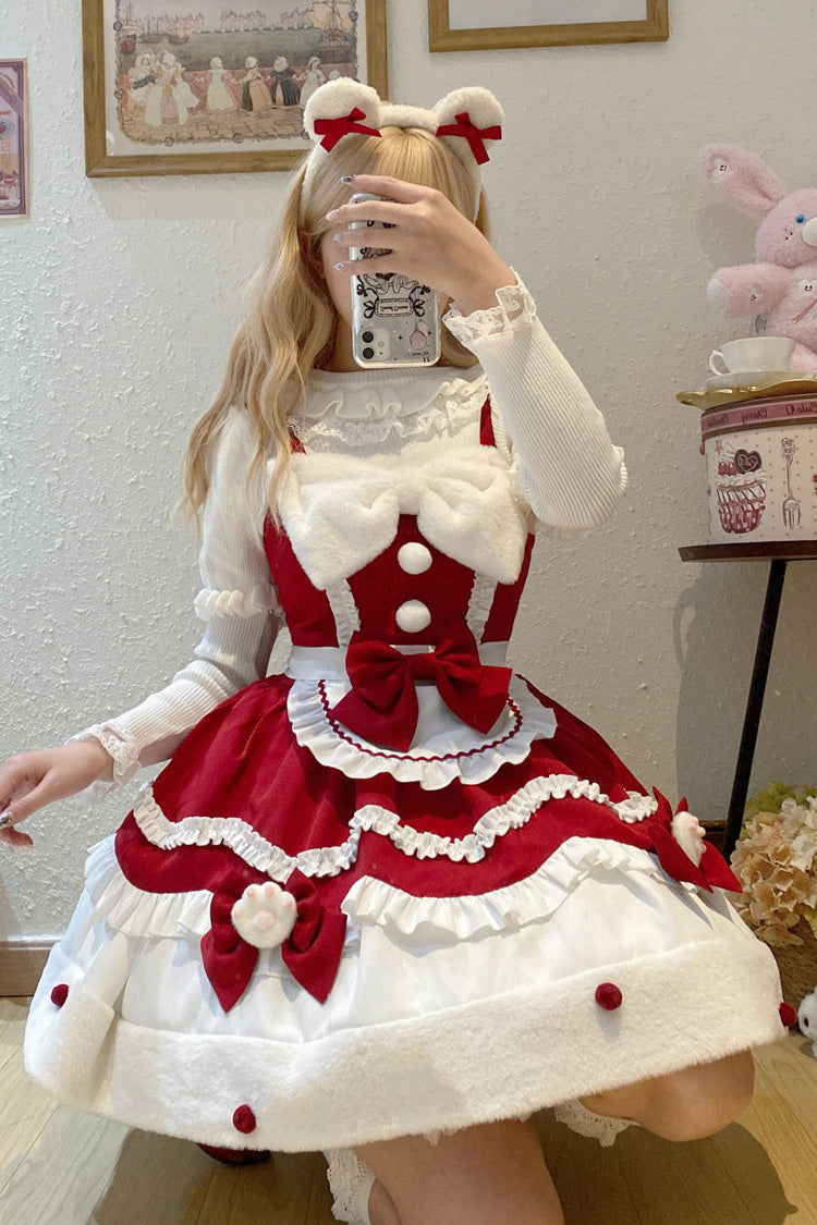 Cream Snow Cat Winter Ruffle Bowknot Sweet Lolita Jsk Dress 3 Colors