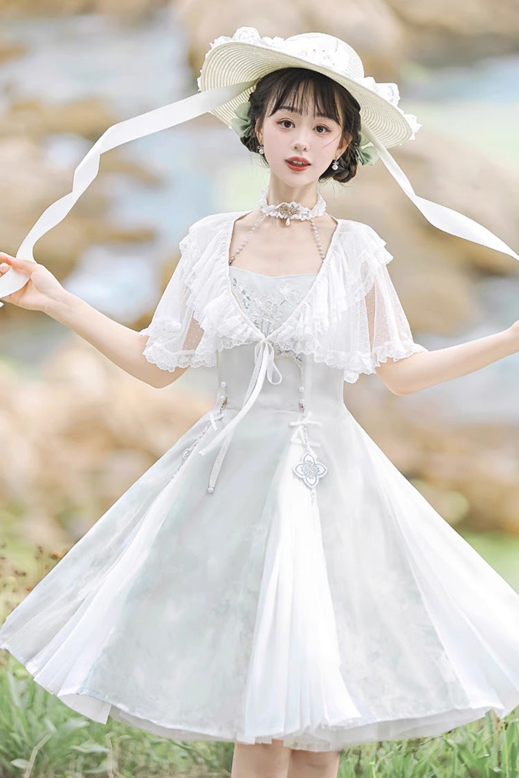 White Summer Dream Lotus Sleeveless Chinese Style Sweet Qi Lolita Jsk Dress