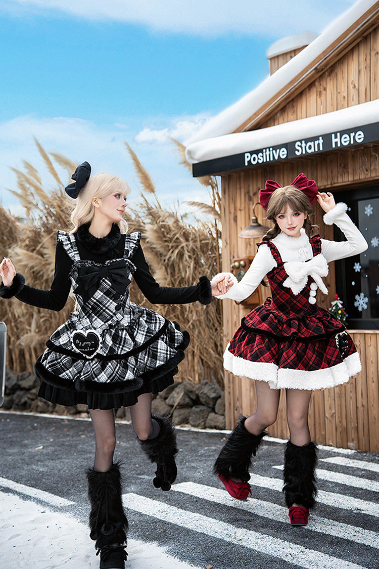 Letters & Poems · Snowy Night Serenade Triple-Layered Print Ruffle Bowknot Sweet Lolita Jsk Dress Set 2 Colors
