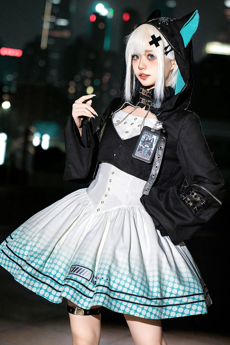 Black/White Electronic Cat Print Future Suit Gothic Cool Lolita Dress