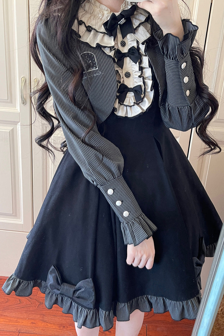 Black Serenade Long Sleeves Ruffle Bowknot Fake Two Pieces Classic Lolita Dress