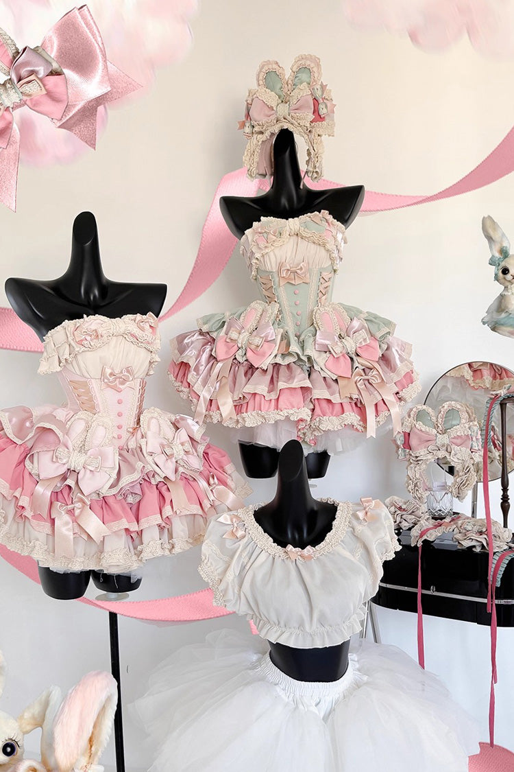 Ribbon Dance Multi-Layered Ruffle Bowknot Lace-Up Sweet Princess Lolita Dress 3 Colors