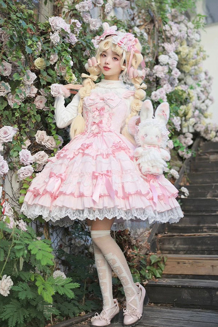 Love Notebook Sleeveless Multi-Layered Ruffle Bowknot Lace Sweet Lolita Jsk Dress 5 Colors