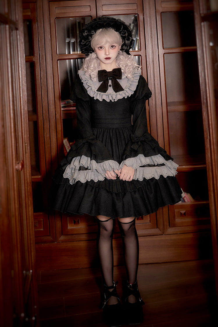 Black Chapter of the Night Long Hime Sleeves Ruffle Bowknot Gothic Lolita Dress