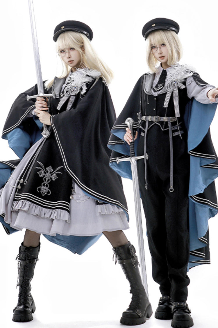 Black/Blue Dark Night Contract Long Sleeves Prince Handsome Ouji Lolita Blouse Pants Vest Set