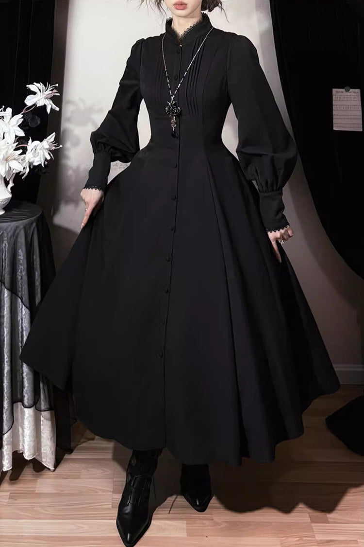 Black Astrea Long Puff Sleeves Slim Gothic Elegant Lolita Dress