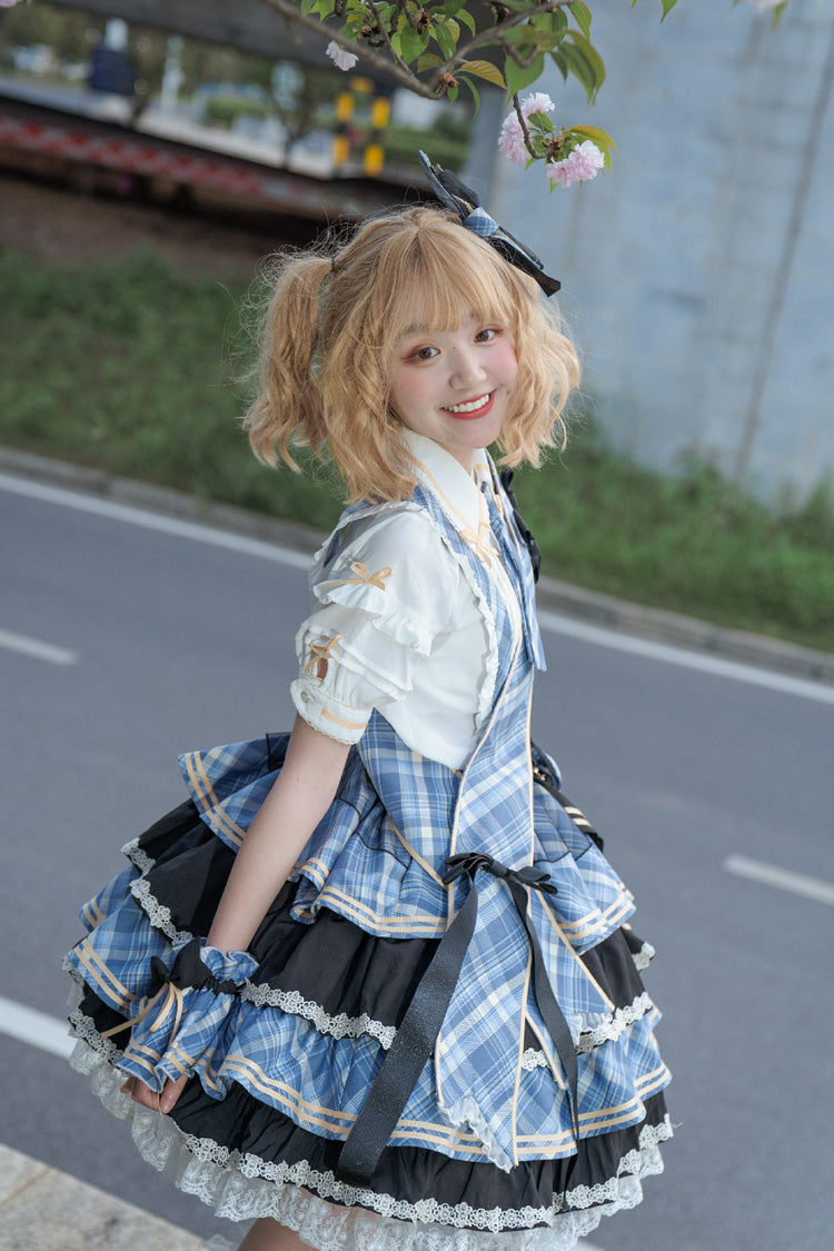 Multi-layer Print Ruffle Bowknot Sweet Lolita Skirt Set 3 Colors