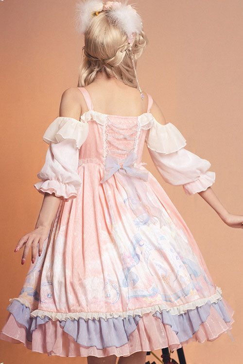 Pink Cloud Dreamland Bowknot Strapless Multi-Layer Ruffled Sweet Lolita OP Dress