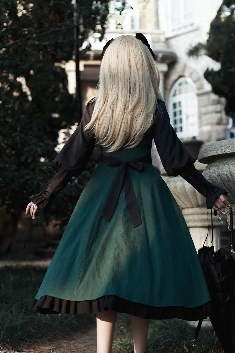 Green Potions School Long Sleeves Ruffle Bowknot Sweet Elegant Lolita Dress Two-piece Set